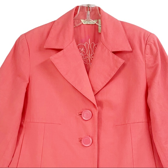 Cotton Silk Linen Blend Woman’s Blazer Coral Color by Trevan Warm Weather Blazer - Picture 2 of 16